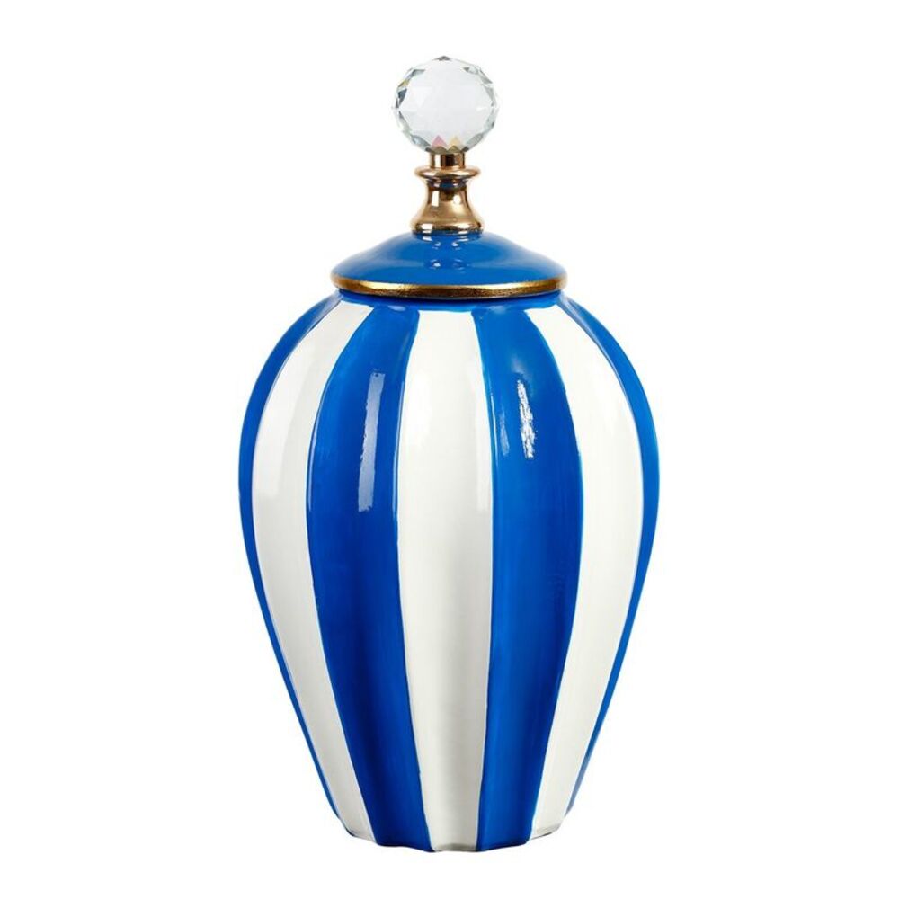 Mark Roberts Large 13In Classic Stripe Vase With Lid, Blue